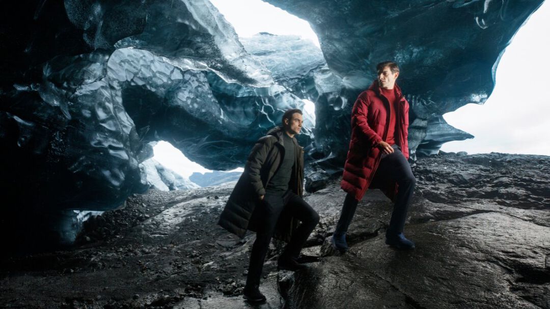 2 models in the cave in Iceland