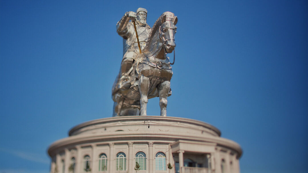 The equestrian statue of Genghis Khan, a monument located in Tsonjon Boldog on the banks of the Tuul River,