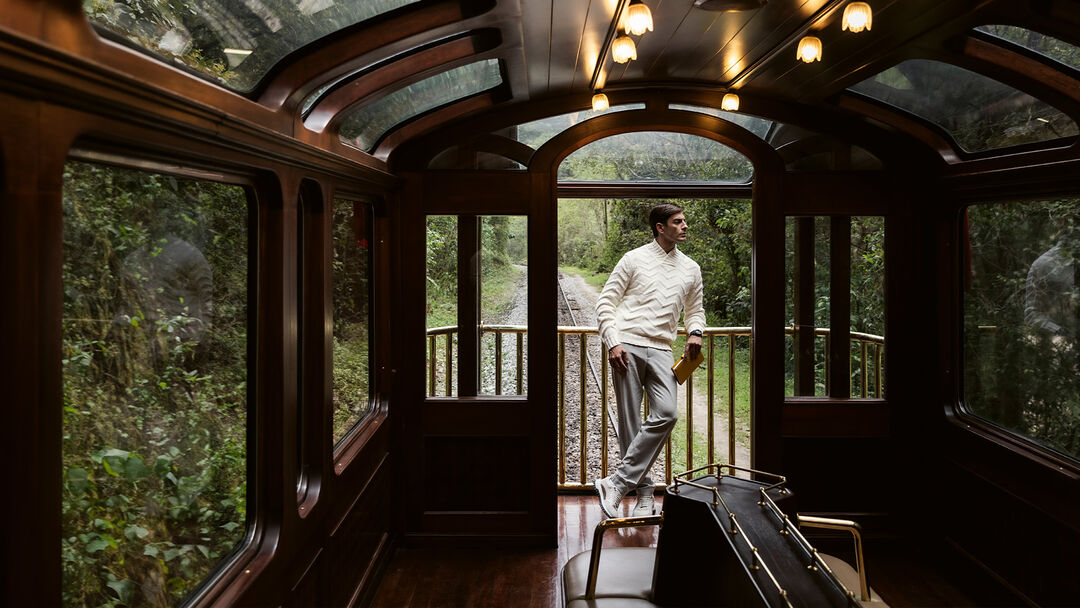Model on the carriage of an old train