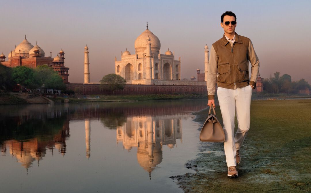 model across the river from Taj Mahal