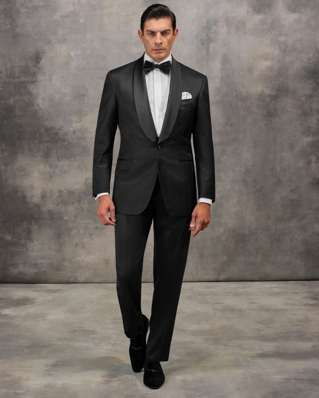 One-button evening jacket, silk and wool