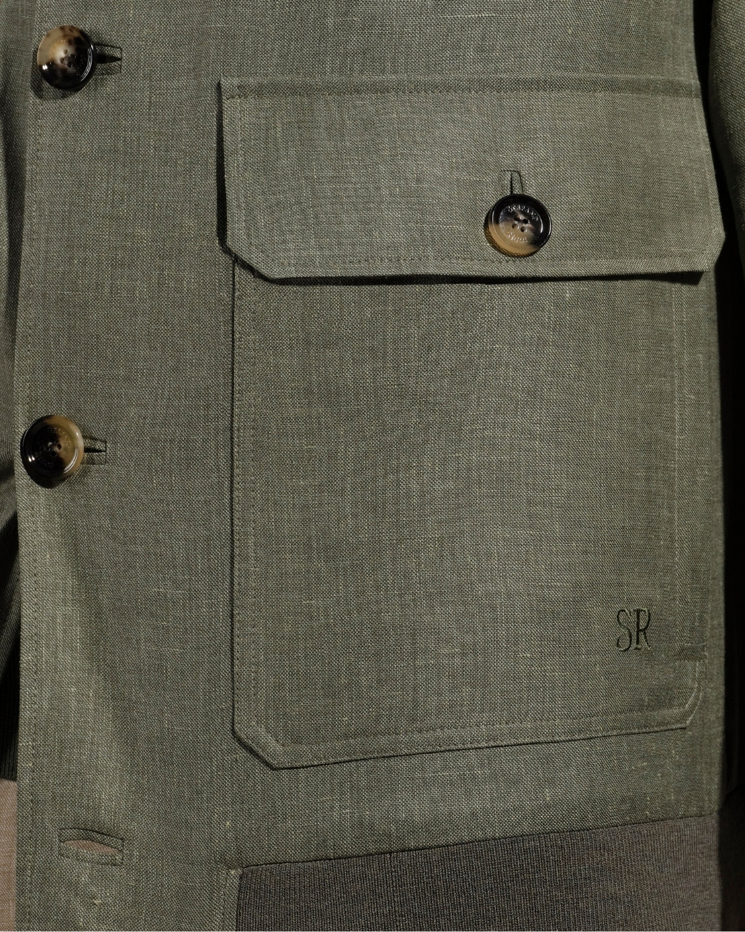 Details of blouson, wool, linen and silk