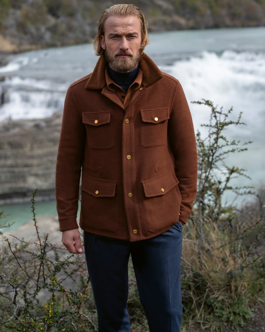 Field jacket, 100% wool with shearling and Nappa lambskin leather collar