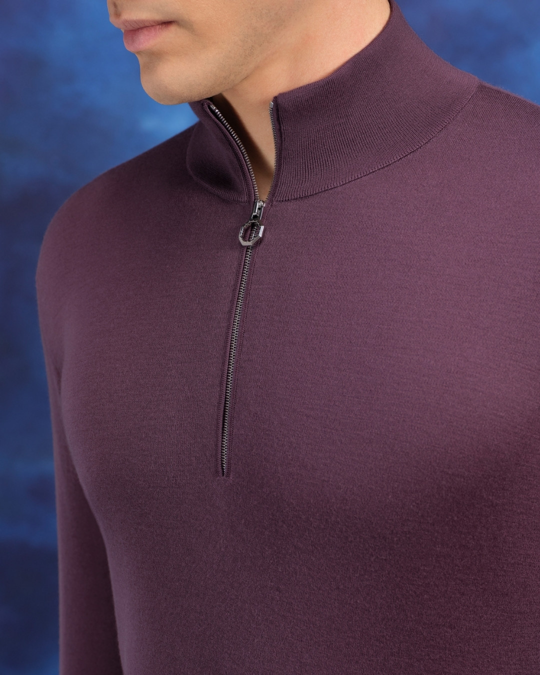 Alpha Yarn zip mock neck sweater, 100% cashmere