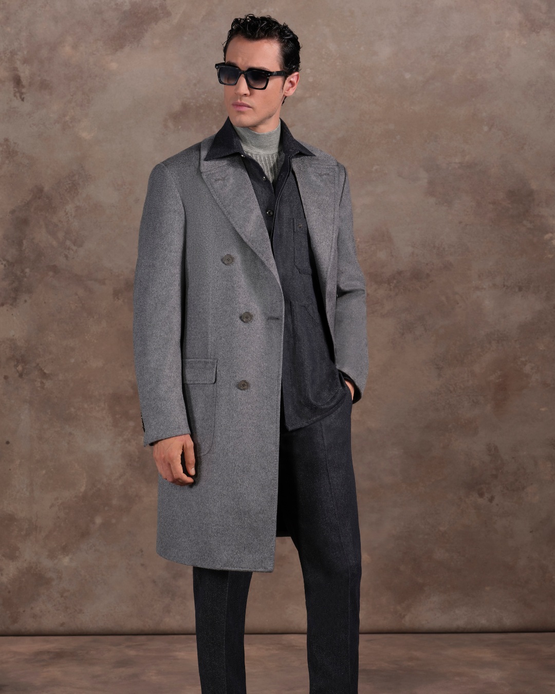 Gray deconstructed double breasted coat, 100% cashmere