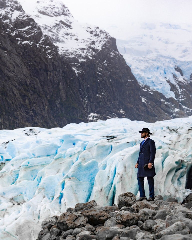Lukas is wearing a deconstructed double-breasted coat in pure cashmere over an iconic Fiesole suit in 100% wool.