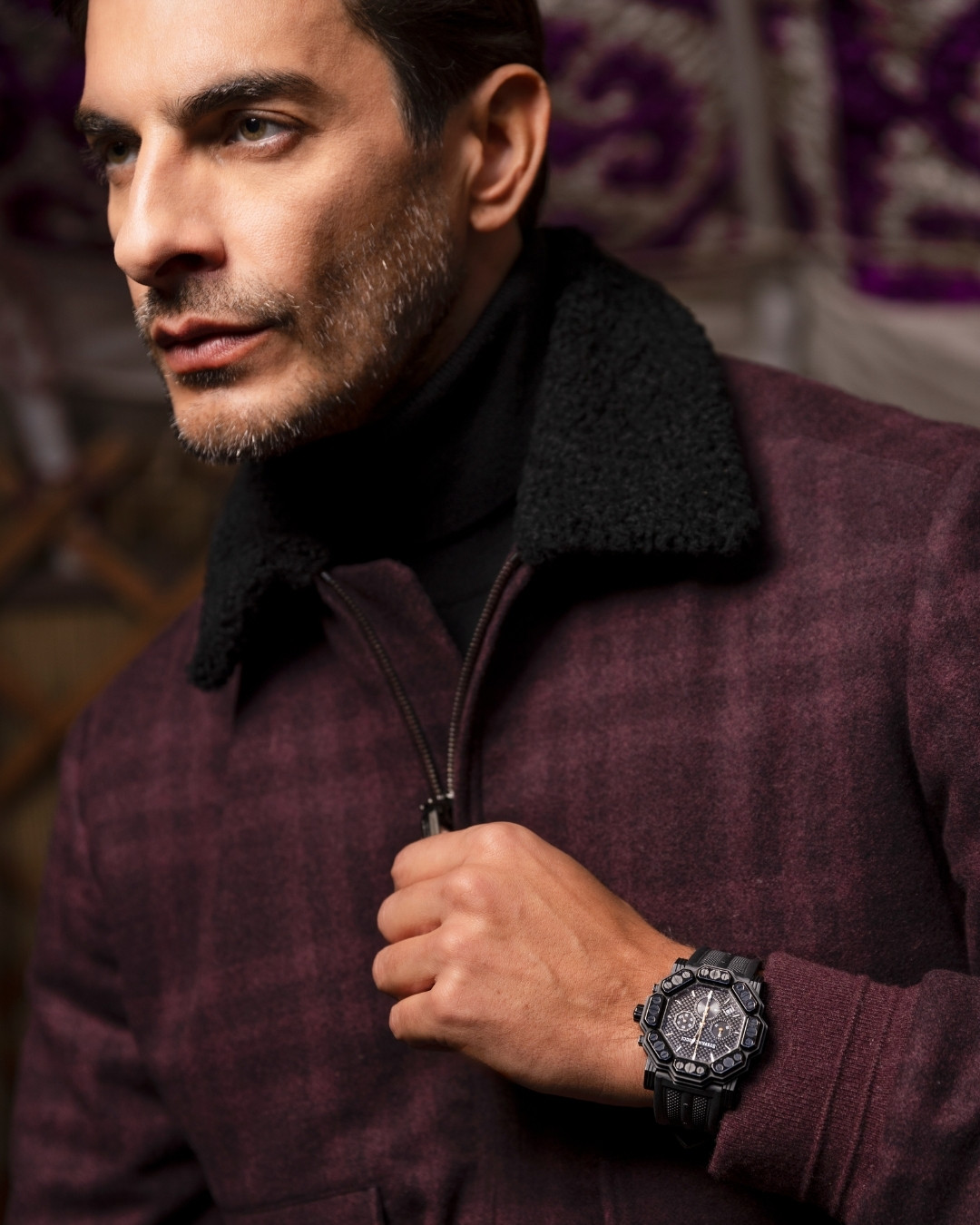 Blouson, 100% cashmere with shearling collar