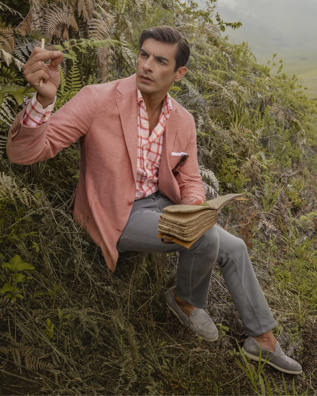 Two-button knit jacket, linen and silk blend