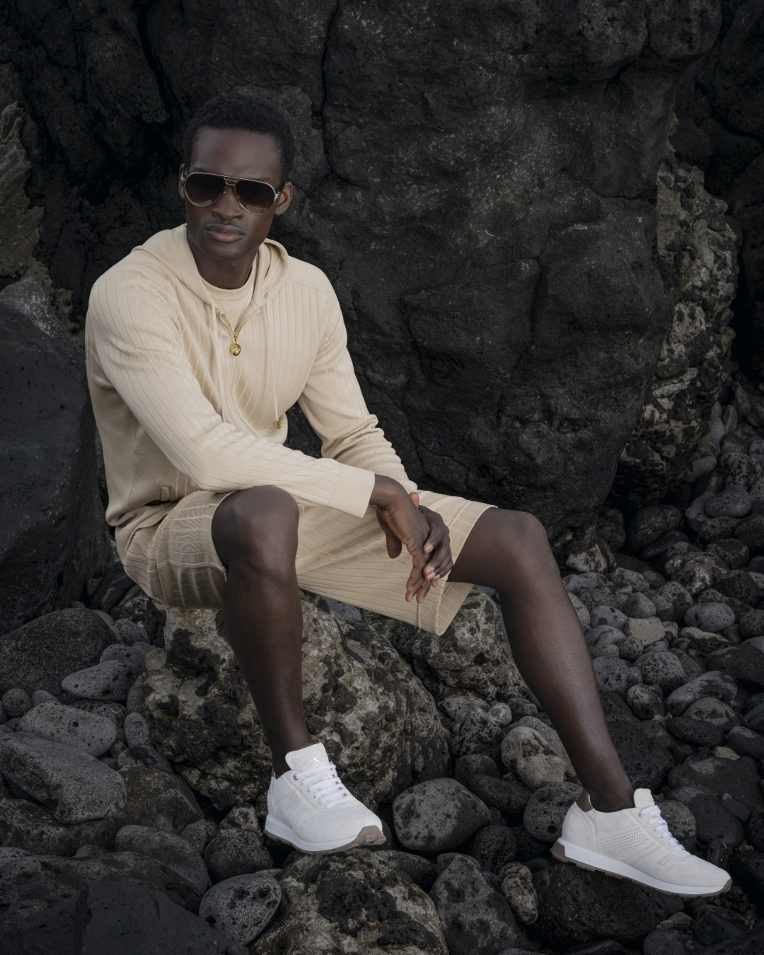 Knit hooded jogging blouson, silk