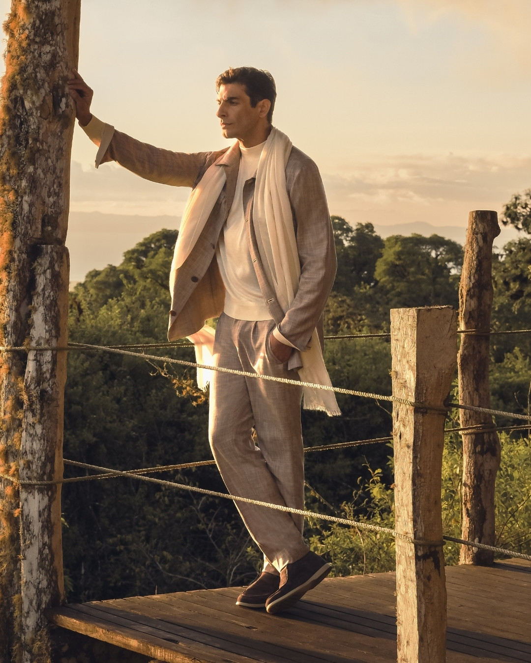 Field jacket, cotton, wool and silk blend with Nappa lambskin leather details