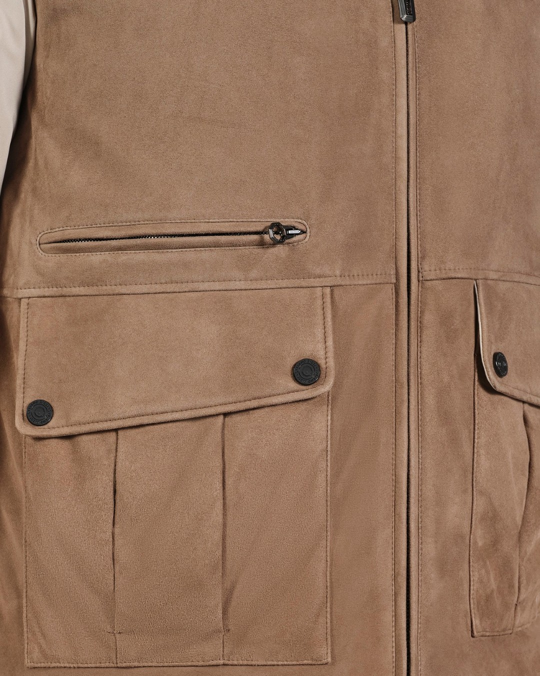 Detail of Blouson, suede and technical fabric
