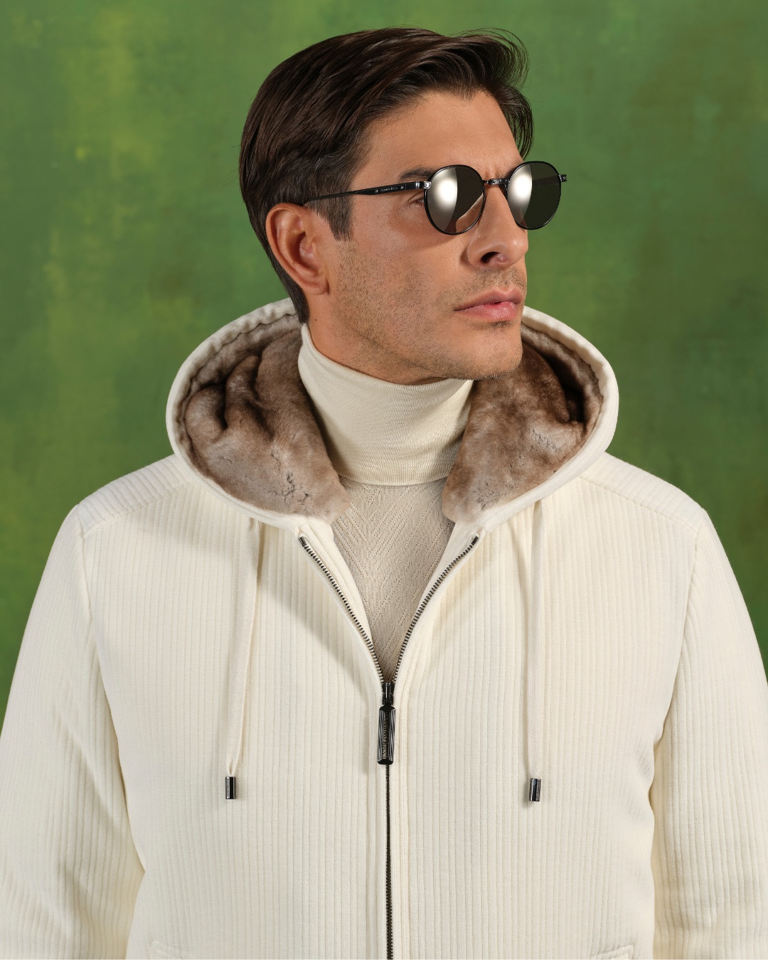 Hooded blouson, cotton and cashmere with Orylag lining