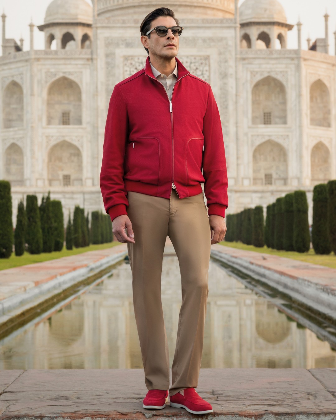 Model in front of Taj Mahal