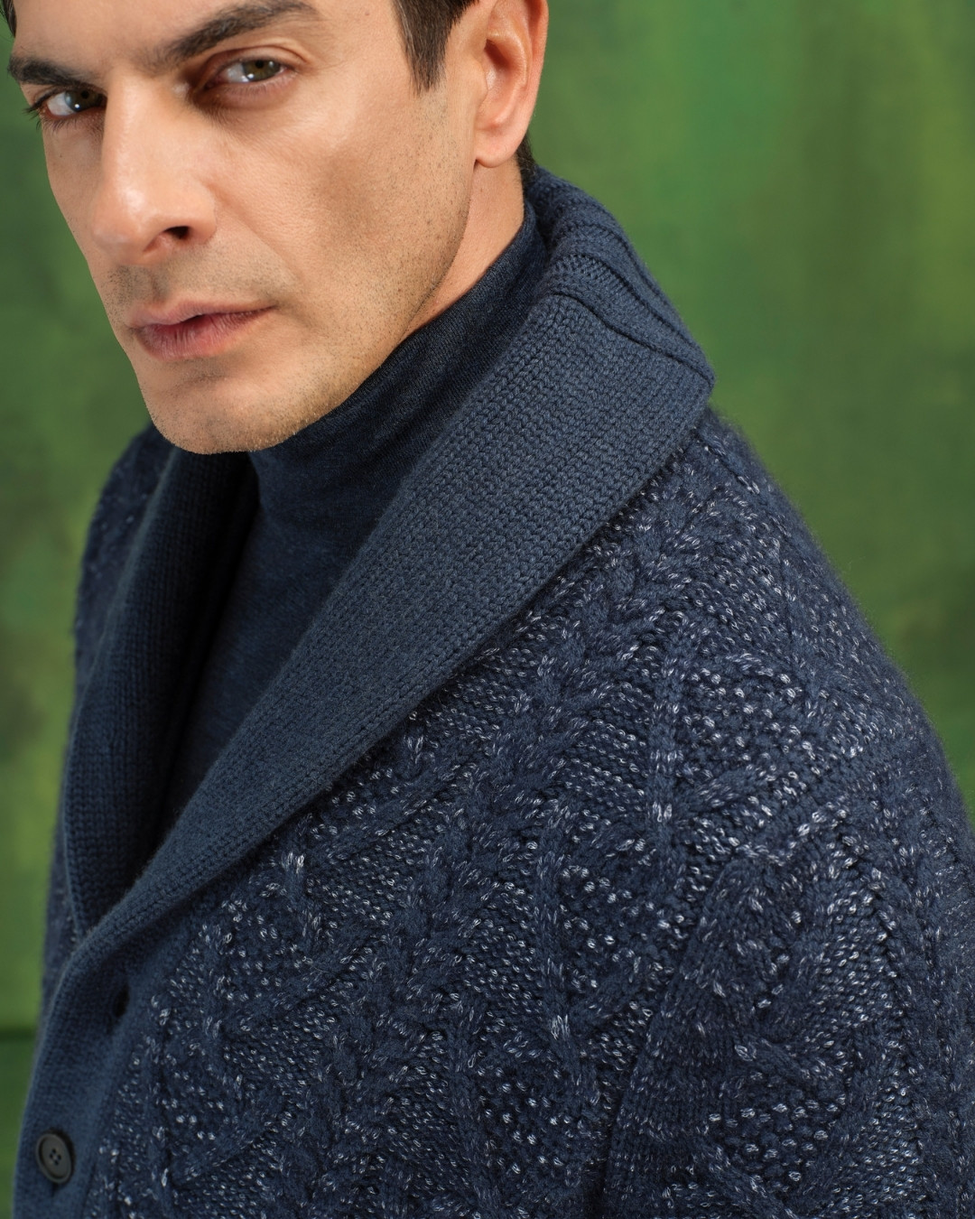 Shawl collar cardigan, cashmere and silk