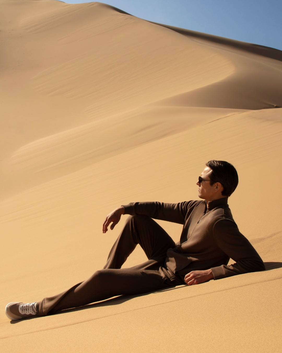 The model in Khongor Sand Dune Gobi Desert