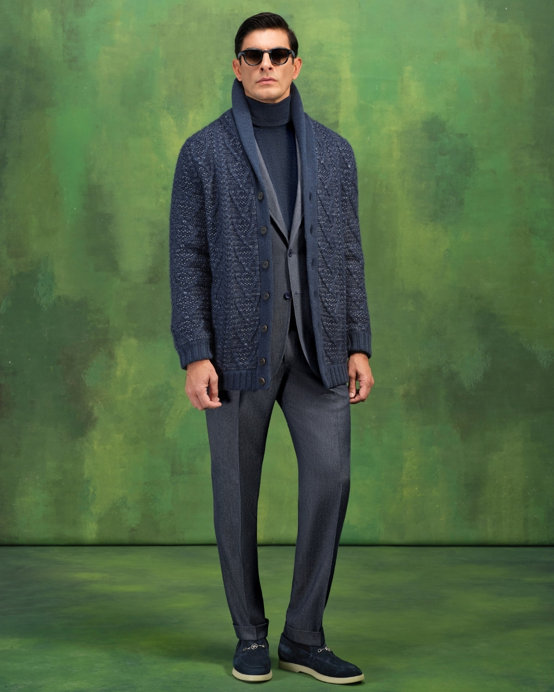 Shawl collar cardigan, cashmere and silk