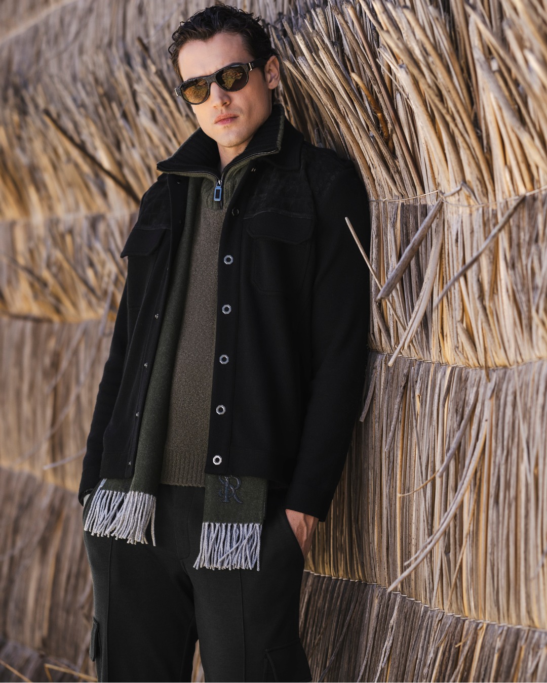 Blouson, cashmere, wool and silk with crocodile details