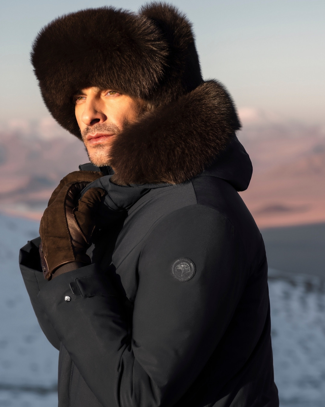 Fur hat, 100% technical fabric and fox fur