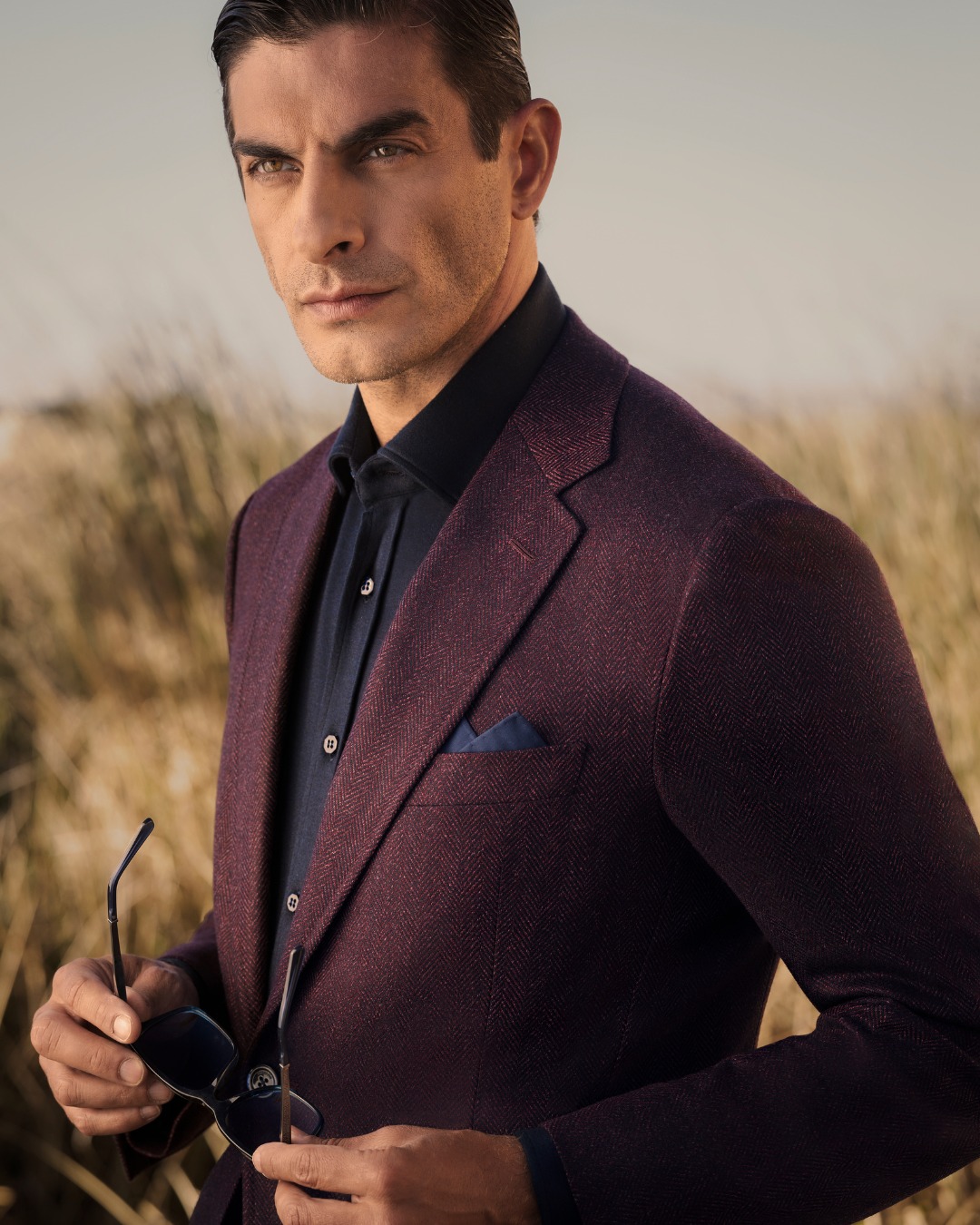 Deconstructed two-button jacket, wool and silk