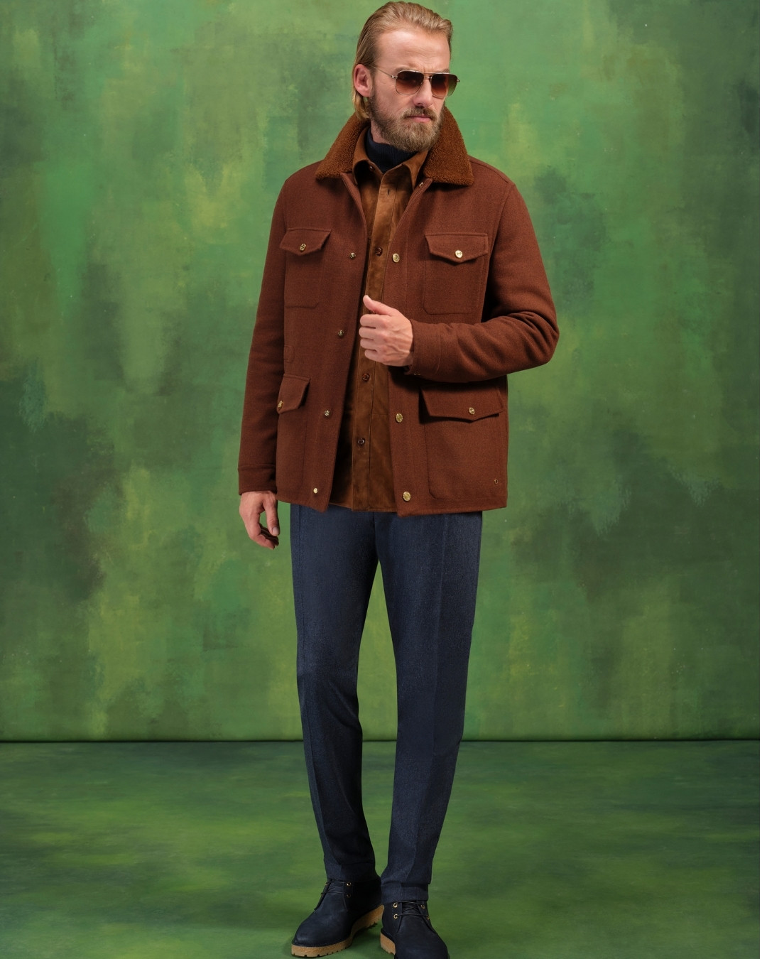 Field jacket, 100% wool with shearling and Nappa lambskin leather collar