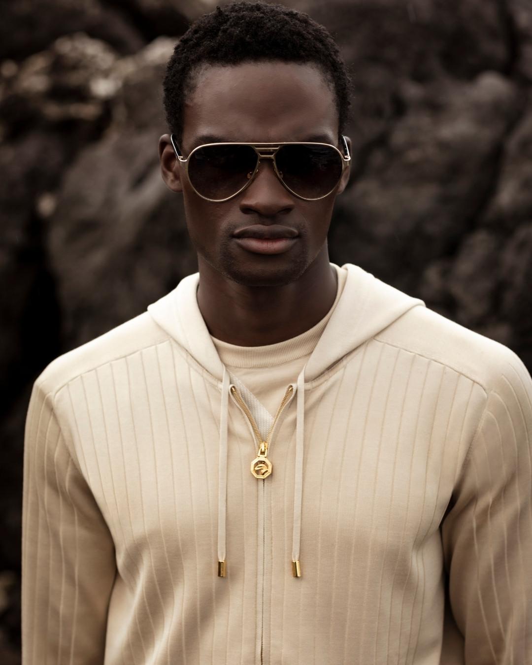 Knit hooded jogging blouson, silk