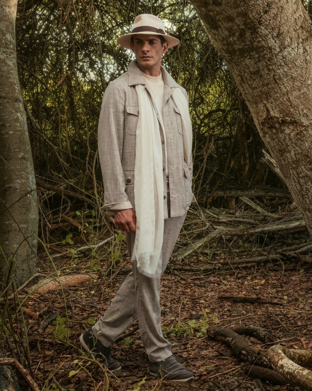 Field jacket, cotton, wool and silk blend with Nappa lambskin leather details