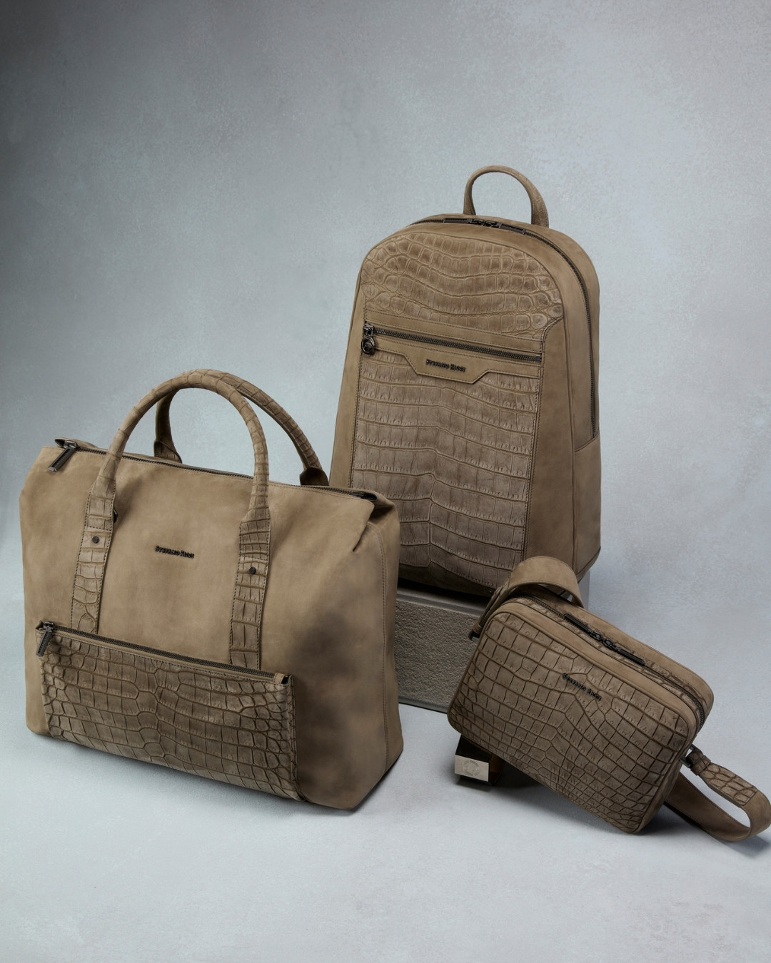 Handmade messenger bag, crocodile and calfskin leather