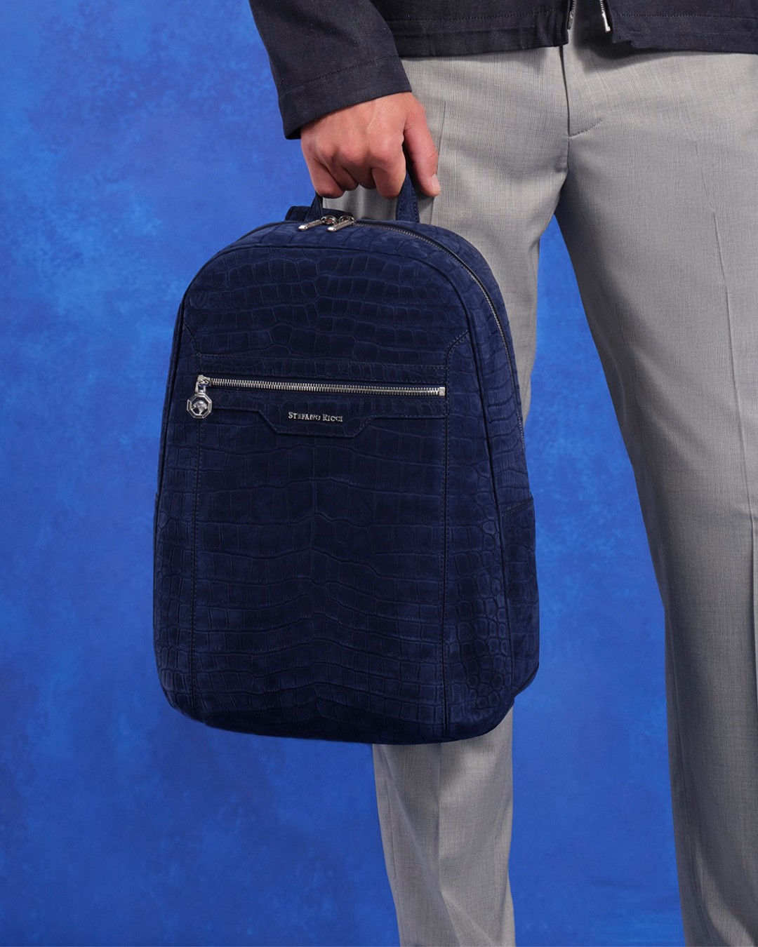 Handmade backpack, 100% nubuck crocodile