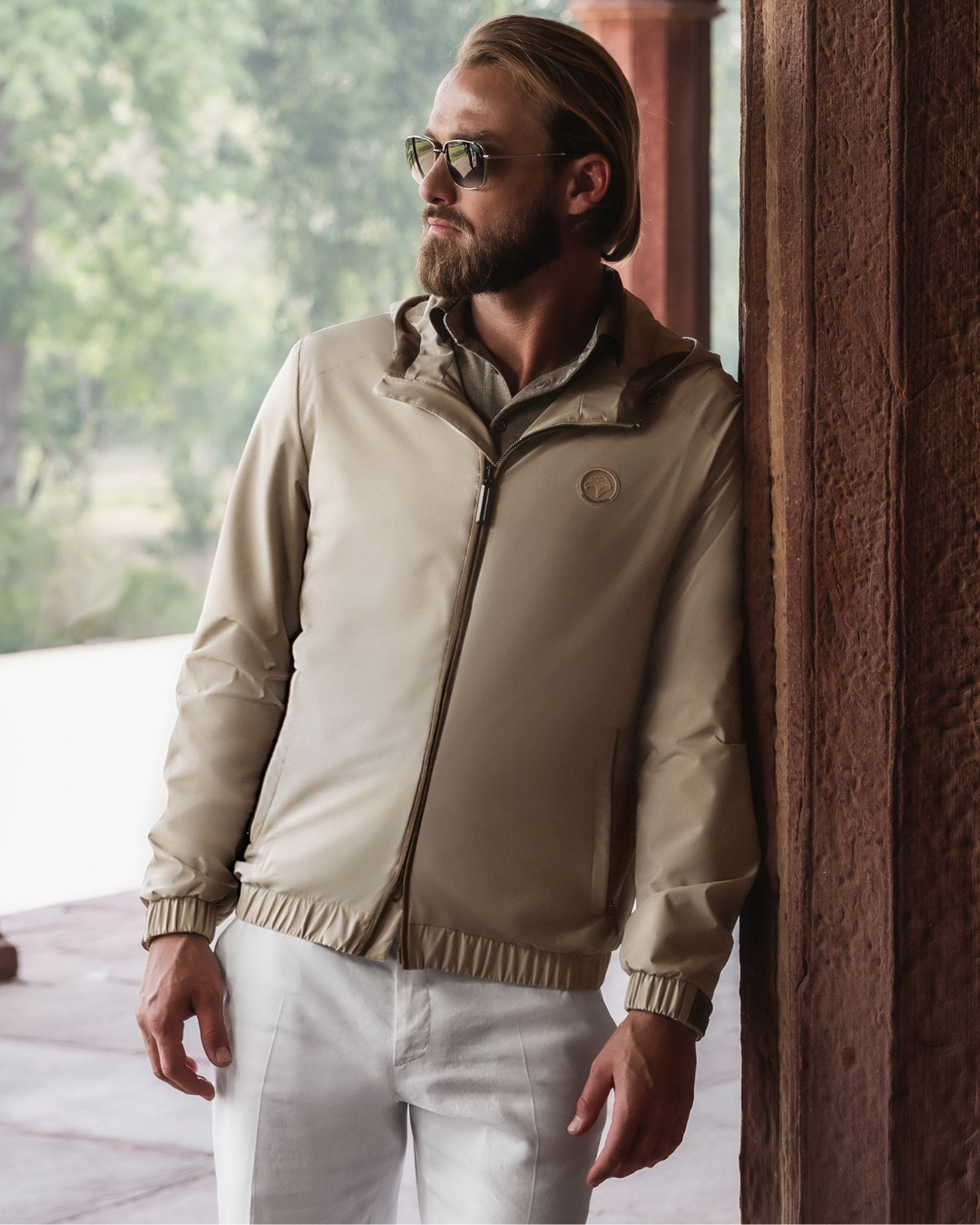 Model posing near Taj Mahal