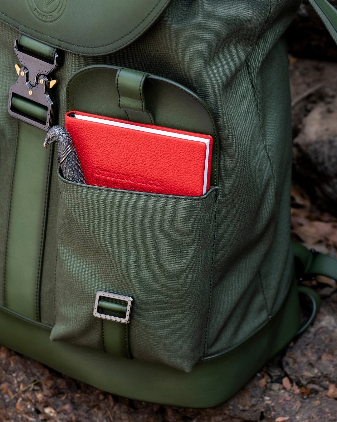 Handmade backpack, 100% cotton with calfskin leather details