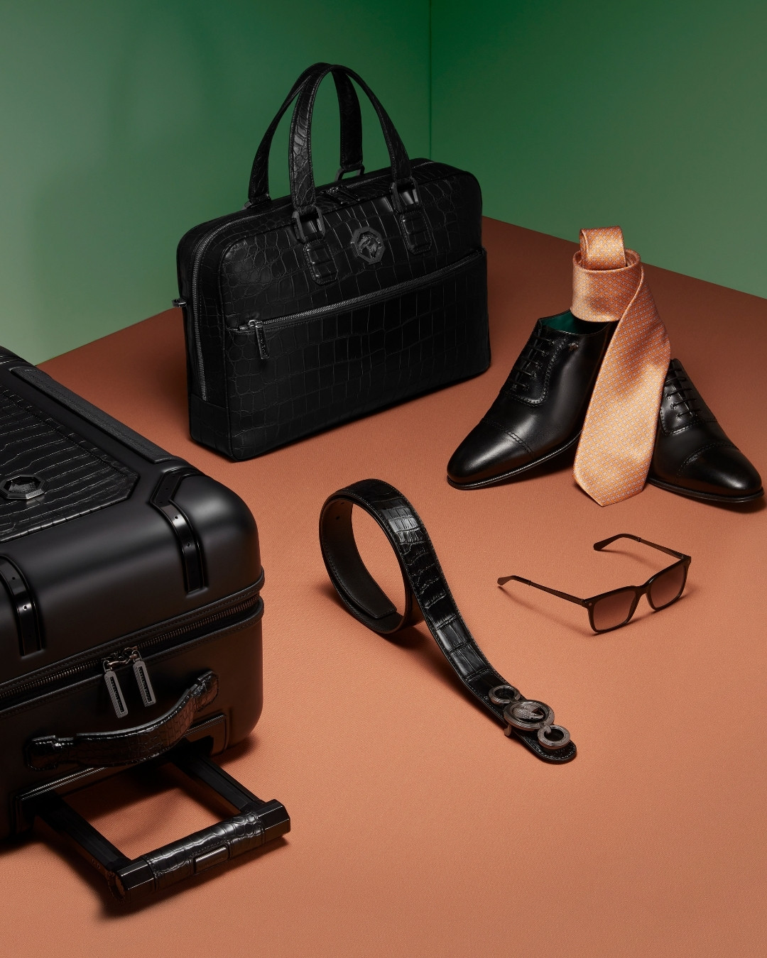 Handmade business bag, matted crocodile