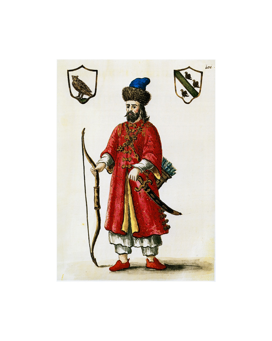 A representation of Marco Polo in traditional Mongolian costume.