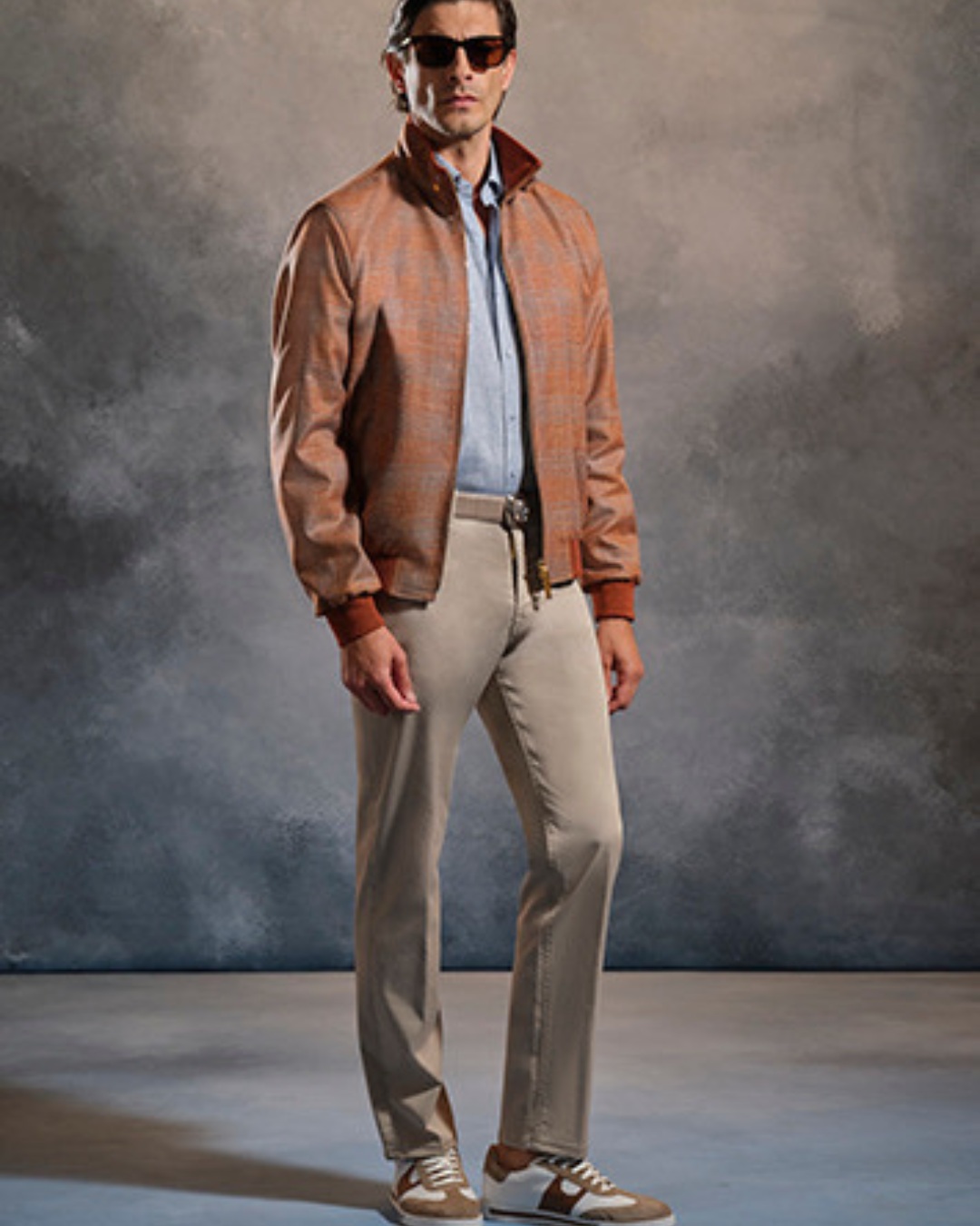 Blouson, wool, silk and linen with suede details