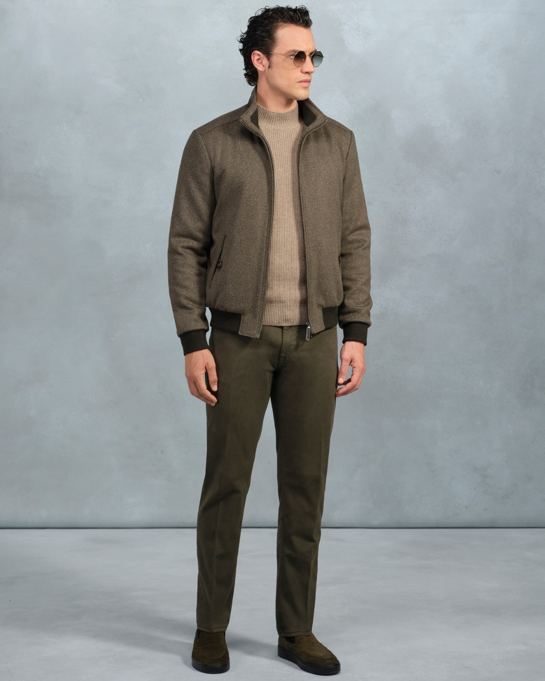 Blouson, wool and cashmere with suede inserts