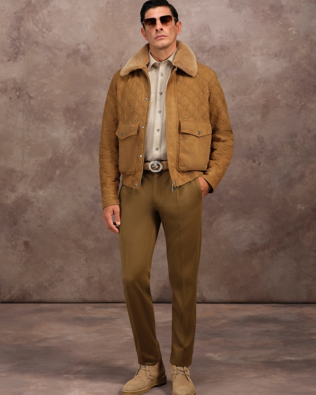 Blouson, 100% nubuck calfskin leather with detachable mink fur collar