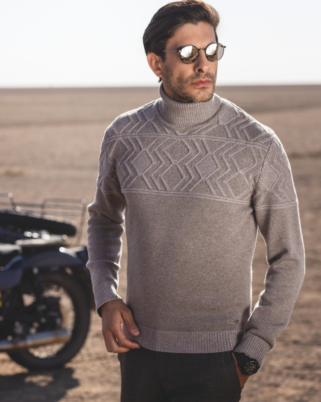 Knit turtleneck sweater, cashmere and wool blend