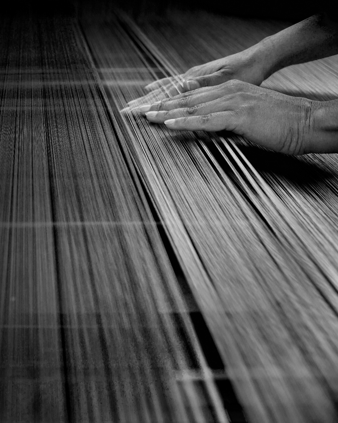 Preparation of the warp for a two-tone Ermisino, in the Antico Setificio Fiorentino.