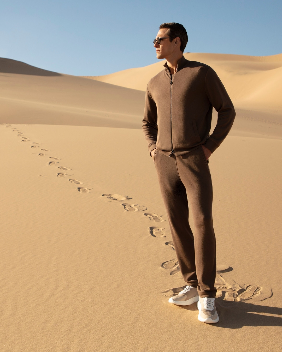 The model in Khongor Sand Dune Gobi Desert