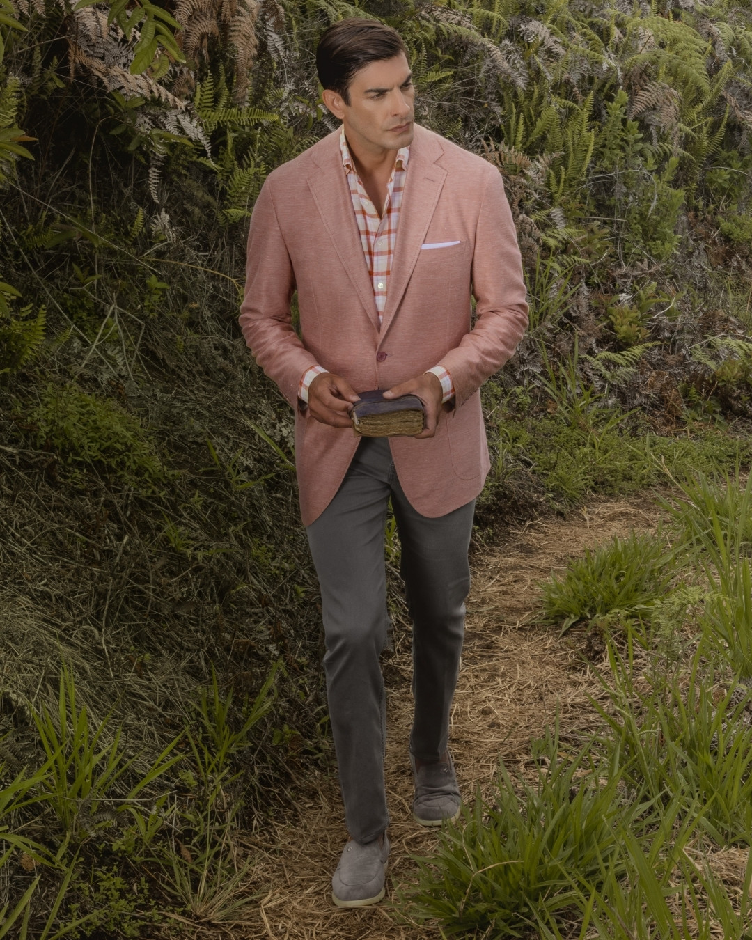 Two-button knit jacket, linen and silk blend