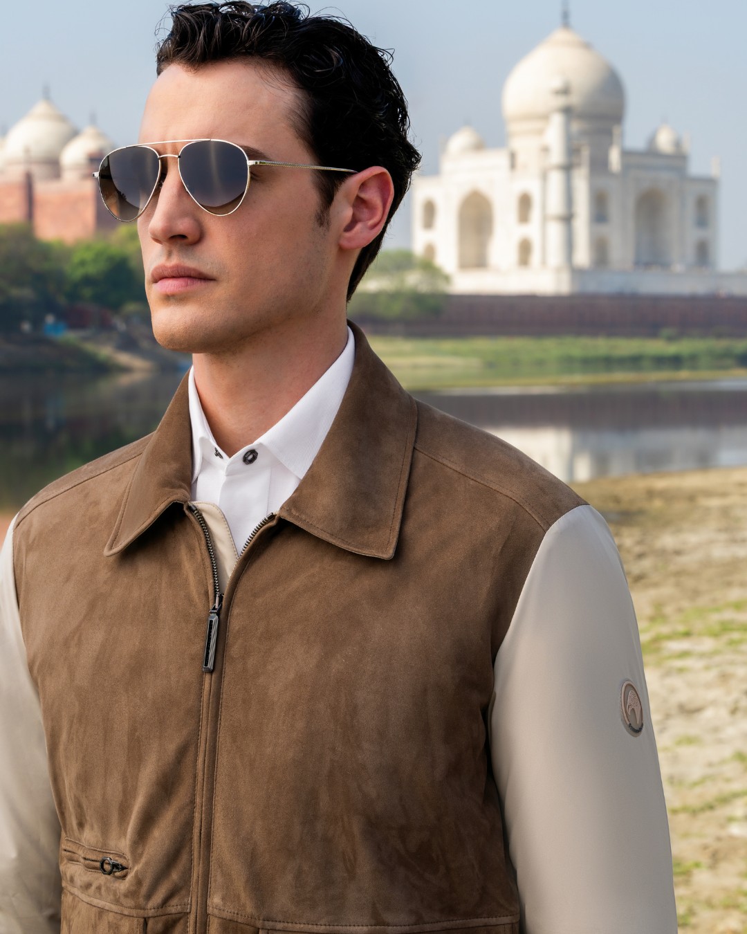 Model in front of Taj Mahal