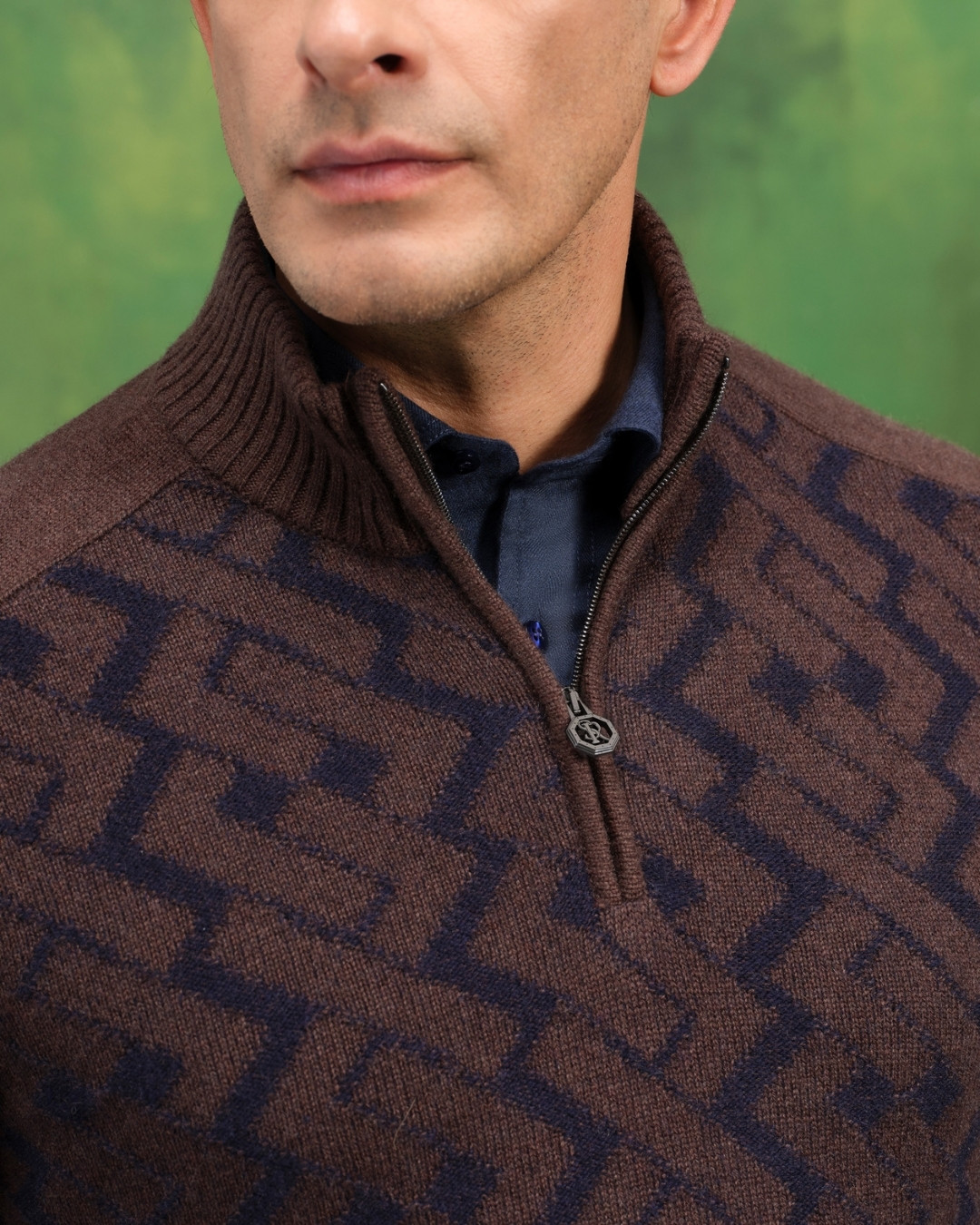 Knit zip mock neck sweater, cashmere and wool