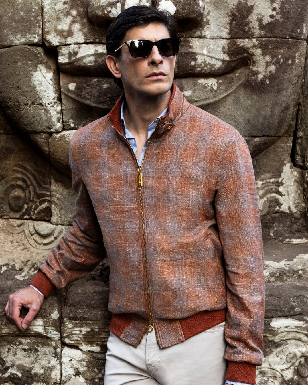 Blouson, wool, silk and linen with suede details