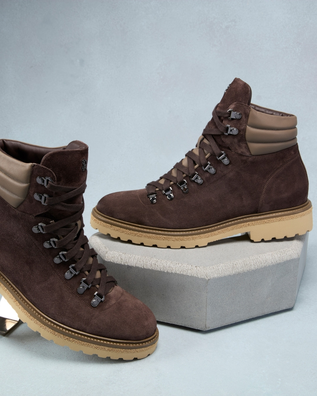 Ankle boots, suede and calfskin leather